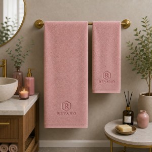 Logolu El ve Banyo Havlusu Takımı Gül Kurusu 50x90cm 70x140cm